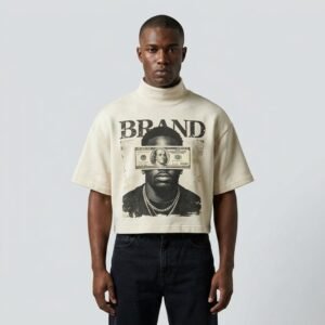 Custom Cropped Mock Neck Washed Graphic T-Shirt - Style BDF076