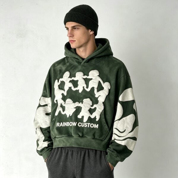 Custom Cropped Boxy Puff-Print Pullover Hoodie - Style 10460E - product detail view 4
