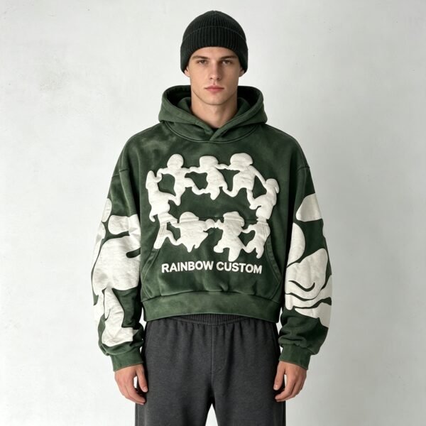 Custom Cropped Boxy Puff-Print Pullover Hoodie - Style 10460E - product detail view 6