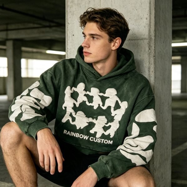 Custom Cropped Boxy Puff-Print Pullover Hoodie - Style 10460E - product detail view 8