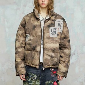 Custom Camouflage Cropped Puffer Jacket - Style 313BDD