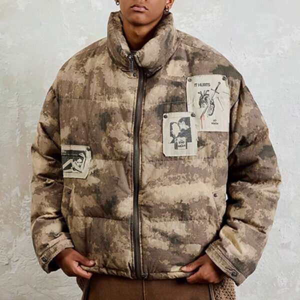 Custom Camouflage Cropped Puffer Jacket - Style 313BDD - product detail view 3 Custom Camouflage Cropped Puffer Jacket - Style 313BDD - product detail view 3