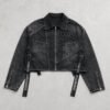 Custom Cropped Rivet Strap Washed Jacket - Style F45889 - product detail view 2 Custom Cropped Rivet Strap Washed Jacket - Style F45889 - product detail view 2