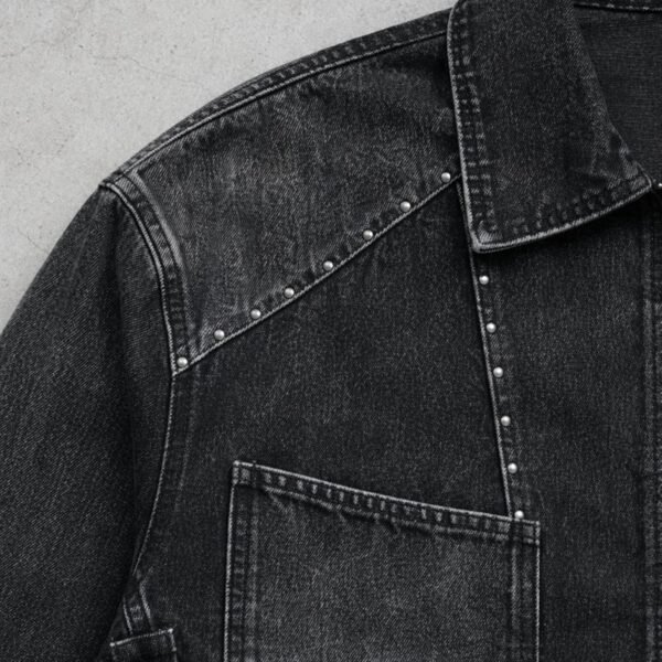 Custom Cropped Rivet Strap Washed Jacket - Style F45889 - product detail view 4 Custom Cropped Rivet Strap Washed Jacket - Style F45889 - product detail view 4