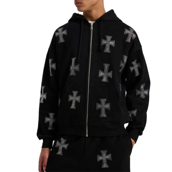 Custom Crystal Cross Zip-Front Oversized Jacket - Style 853A05 - product detail view 2 Custom Crystal Cross Zip-Front Oversized Jacket - Style 853A05 - product detail view 2