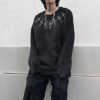 Custom Dark Cross Detail Crew Neck Sweater - Style 688099 Black crew neck sweater with distressed cross graphic detail