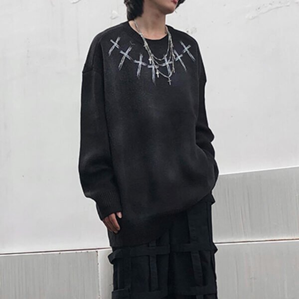Custom Dark Cross Detail Crew Neck Sweater - Style 688099 - product detail view 2 Custom Dark Cross Detail Crew Neck Sweater - Style 688099 - product detail view 2