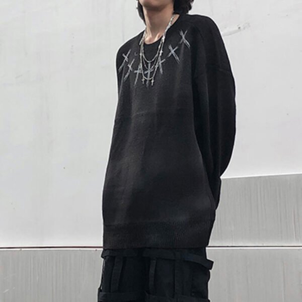 Custom Dark Cross Detail Crew Neck Sweater - Style 688099 - product detail view 3 Custom Dark Cross Detail Crew Neck Sweater - Style 688099 - product detail view 3