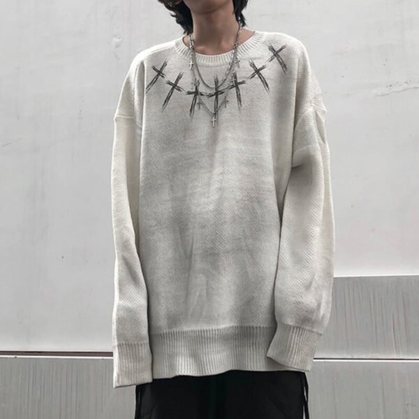 Custom Dark Cross Detail Crew Neck Sweater - Style 688099 - product detail view 4 Custom Dark Cross Detail Crew Neck Sweater - Style 688099 - product detail view 4