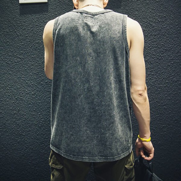 Custom Dark Wash Oversized Sleeveless Tank Top - Style D70324 - product detail view 8 Custom Dark Wash Oversized Sleeveless Tank Top - Style D70324 - product detail view 8
