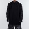 Custom Deconstructed Zip-Trim Rib Knit Sweater - Style 55F1AB Black ribbed knit sweater with faux fur and zipper trim on sleeves