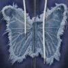 Custom Denim Butterfly Applique Zip Hoodie - Style 3B8636 - product detail view 5 Custom Denim Butterfly Applique Zip Hoodie - Style 3B8636 - product detail view 5