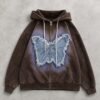 Custom Denim Butterfly Applique Zip Hoodie - Style 3B8636 - product detail view 8 Custom Denim Butterfly Applique Zip Hoodie - Style 3B8636 - product detail view 8