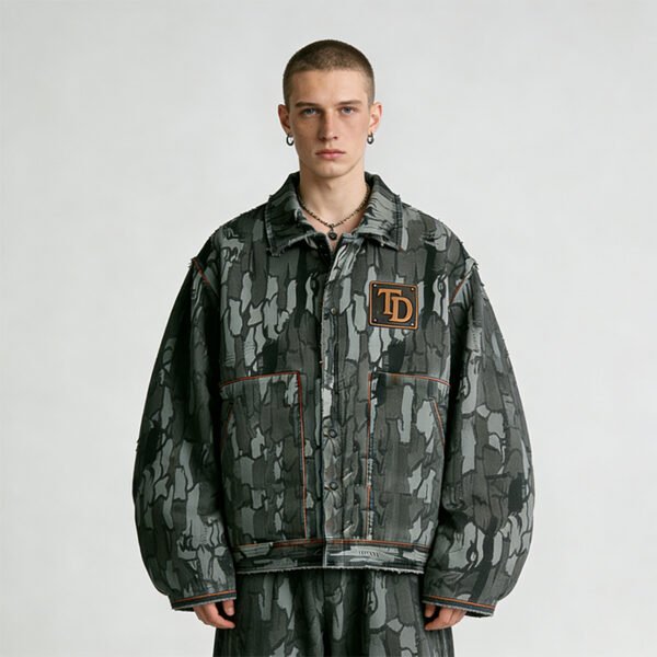 Custom Seam-Aligned Digital Camo Rivet Jacket - Style 90CD01 - product detail view 3 Custom Seam-Aligned Digital Camo Rivet Jacket - Style 90CD01 - product detail view 3