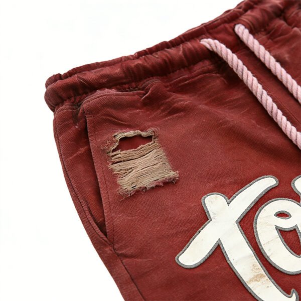 Custom Distressed Applique Graphic Fleece Shorts - Style 118805 - product detail view 5 Custom Distressed Applique Graphic Fleece Shorts - Style 118805 - product detail view 5