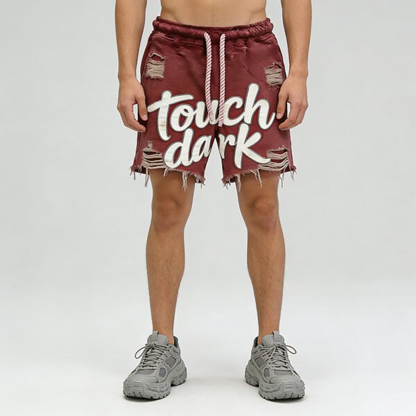 Custom Distressed Applique Graphic Fleece Shorts - Style 118805 - product detail view 8 Custom Distressed Applique Graphic Fleece Shorts - Style 118805 - product detail view 8