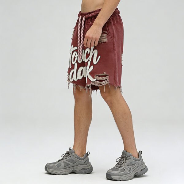 Custom Distressed Applique Graphic Fleece Shorts - Style 118805 - product detail view 9 Custom Distressed Applique Graphic Fleece Shorts - Style 118805 - product detail view 9