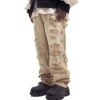 Beige distressed graffiti-wash wide-leg denim jeans with rips