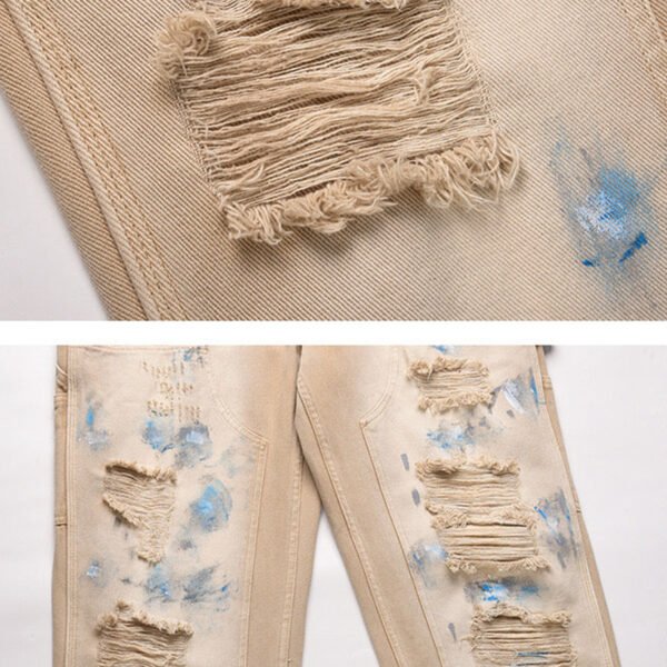 Custom Distressed Beige Denim Jeans 9B5750C - Style 9B5750 - product detail view 4