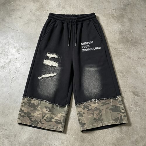 Custom Distressed Camo Panel Capri Pants - Style 18C220 Custom Distressed Camo Panel Capri Pants - Style 18C220
