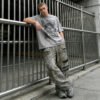 Custom Distressed Camouflage Wide-Leg Pants - Style 7B0CBD - product detail view 2 Custom Distressed Camouflage Wide-Leg Pants - Style 7B0CBD - product detail view 2