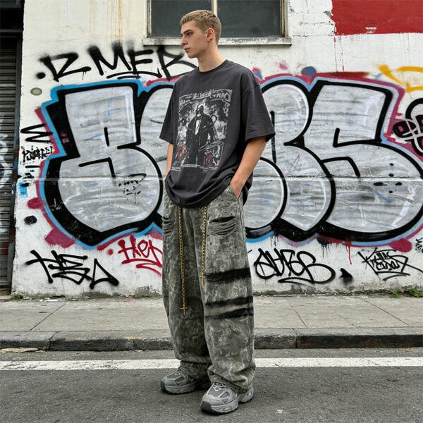 Custom Distressed Camouflage Wide-Leg Pants - Style 7B0CBD - product detail view 3 Custom Distressed Camouflage Wide-Leg Pants - Style 7B0CBD - product detail view 3
