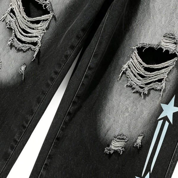 Custom Washed Graphic Distressed Capri Denim Pants - Style ED447C - product detail view 4