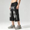 Custom Washed Graphic Distressed Capri Denim Pants - Style ED447C - product detail view 9