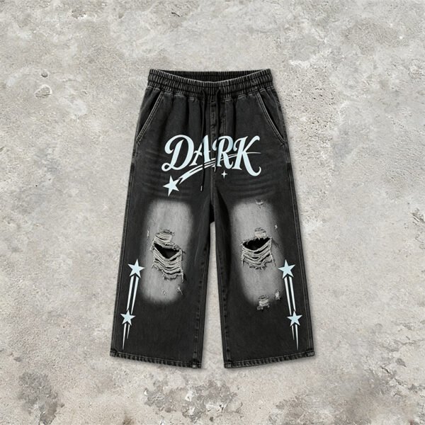 Custom Washed Graphic Distressed Capri Denim Pants - Style ED447C - product detail view 10