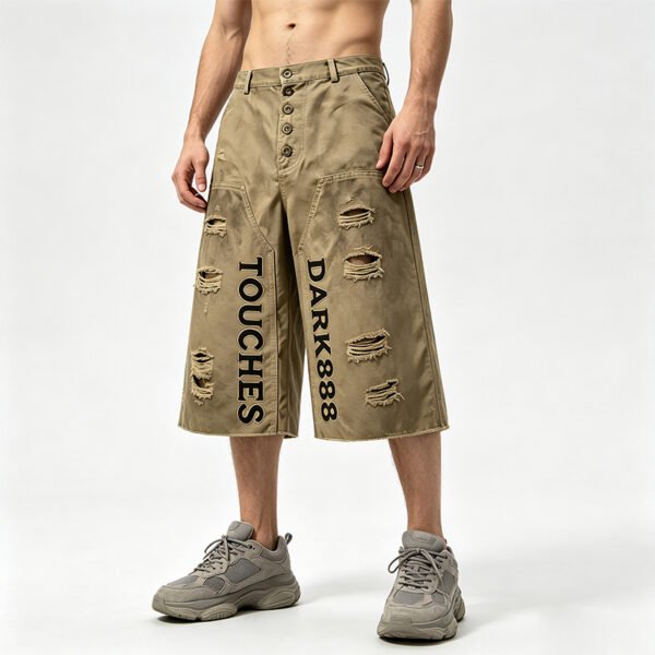 Custom Distressed Applique Cargo Capri Pants | B08A4044765D24C3 - Style B08A40