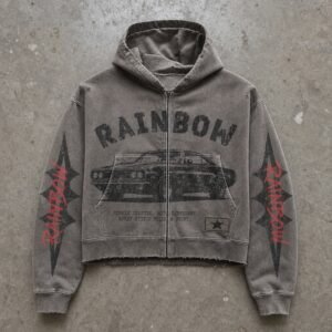 Custom Cropped Washed Graphic Zip Hoodie - Style 11B400