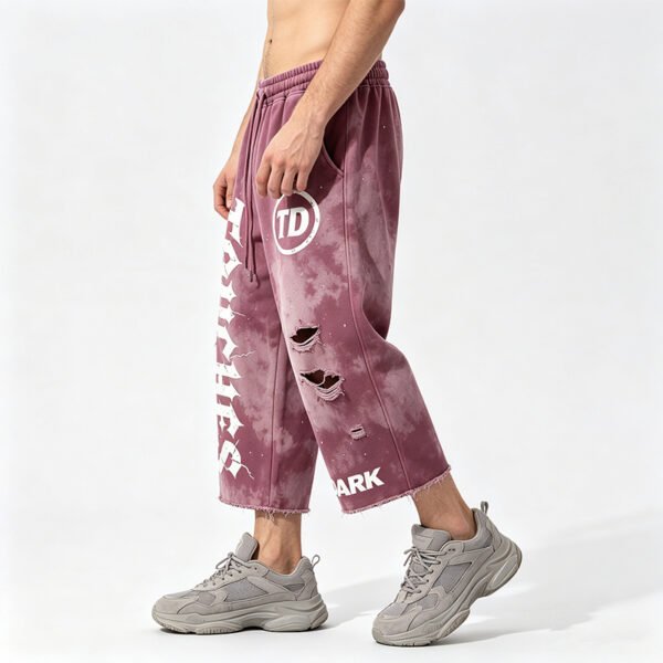 Custom Distressed Spray-Dye Cropped Graphic Pants - Style 4012A7