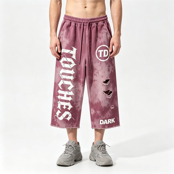 Custom Distressed Spray-Dye Cropped Graphic Pants - Style 4012A7 - product detail view 3