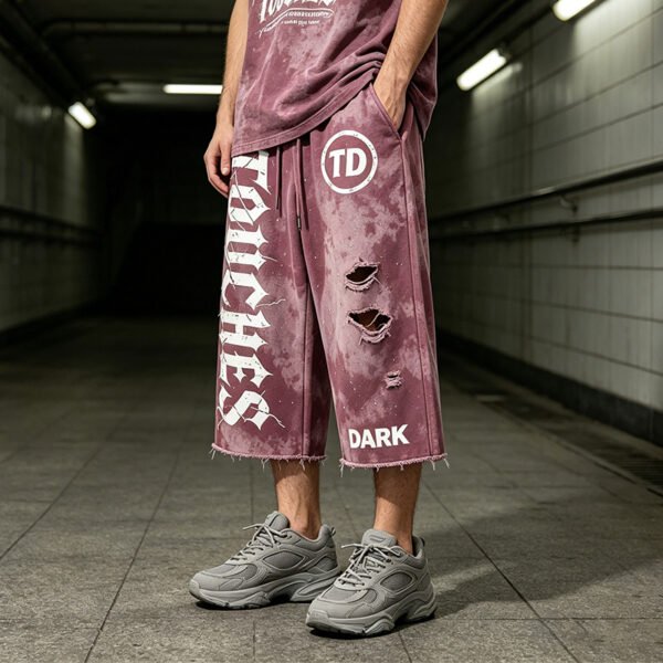 Custom Distressed Spray-Dye Cropped Graphic Pants - Style 4012A7 - product detail view 4