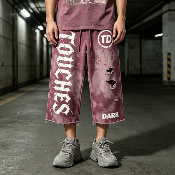 Custom Distressed Spray-Dye Cropped Graphic Pants - Style 4012A7 - product detail view 6