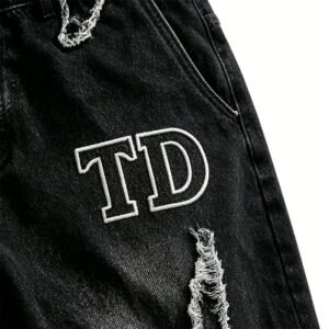Custom Distressed Washed Cropped Streetwear Pants - Style FD397D
