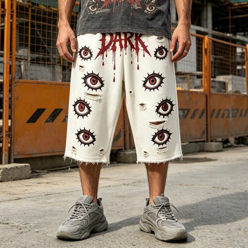 Custom Graphic Distressed Cropped Streetwear Pants - Style FB318C