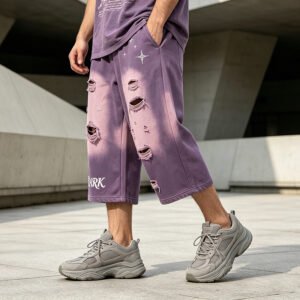 Custom Distressed Cropped Star Detail Streetwear Pants - Style 501DF4