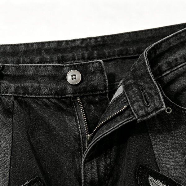 Custom Star Applique Distressed Black Denim Capri Jeans - Style 21DA91 - product detail view 3 Custom Star Applique Distressed Black Denim Capri Jeans - Style 21DA91 - product detail view 3