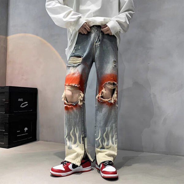 Custom Distressed Flame Panel Jeans | VWW-DNM-7918 - Style FF048E - product detail view 2 Custom Distressed Flame Panel Jeans | VWW-DNM-7918 - Style FF048E - product detail view 2
