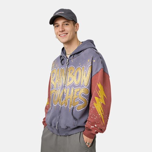 Custom Distressed Foil Graphic Zip Hoodie | VW-0637 - Style 0637F1 Custom Distressed Foil Graphic Zip Hoodie | VW-0637 - Style 0637F1