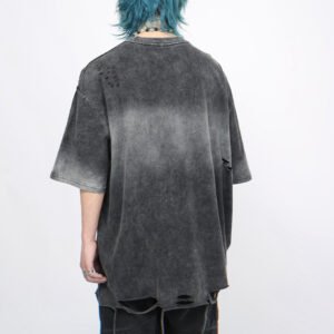 Distressed grey and black gradient t-shirt with ripped details