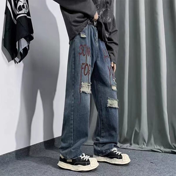 Custom Distressed Graphic-Wash Straight-Leg Jeans - Style C7B591 - product detail view 2