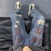 Custom Distressed Graphic-Wash Straight-Leg Jeans - Style C7B591 - product detail view 3