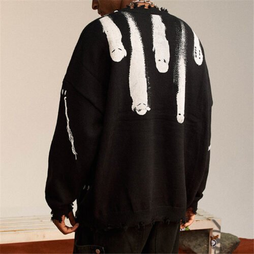Custom Distressed Graphic Crewneck Knit Sweater VW-KN-CB7427 - Style CB7427 Men's distressed graphic print crewneck knit sweater