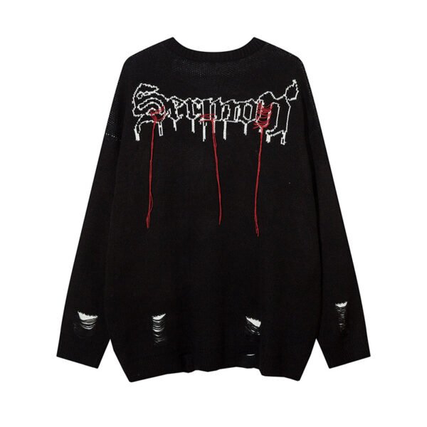 Custom Skeleton Graphic Distressed Knit Sweater 77EE - Style 77EE97 - product detail view 2