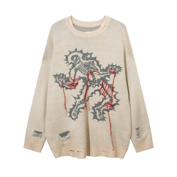 Custom Skeleton Graphic Distressed Knit Sweater 77EE - Style 77EE97 - product detail view 3