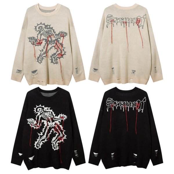 Custom Skeleton Graphic Distressed Knit Sweater 77EE - Style 77EE97 - product detail view 5