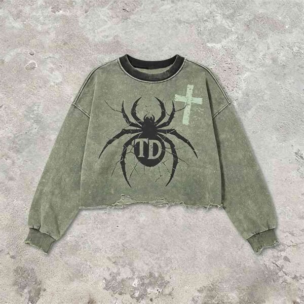 Custom Washed Distressed Graphic Long-Sleeve T-Shirt - Style 751588 - product detail view 2