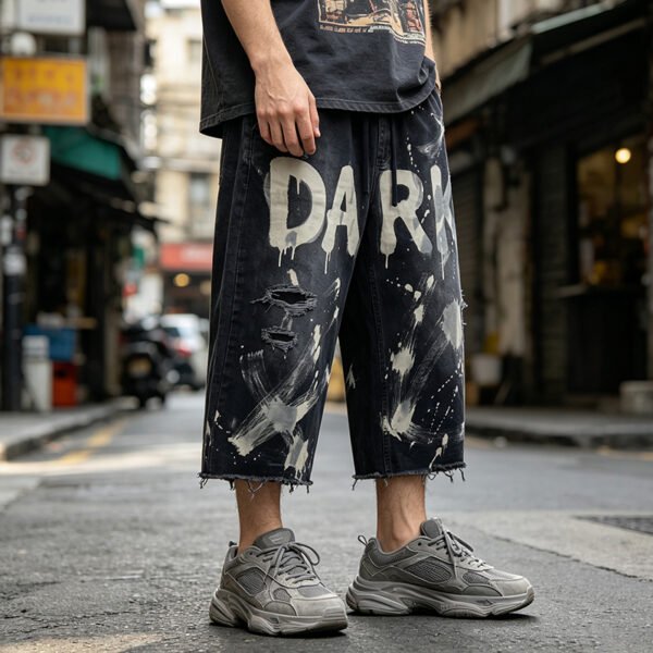 Custom Distressed Graphic Cropped Pants 715-01 - Style AF8552 Custom Distressed Graphic Cropped Pants 715-01 - Style AF8552